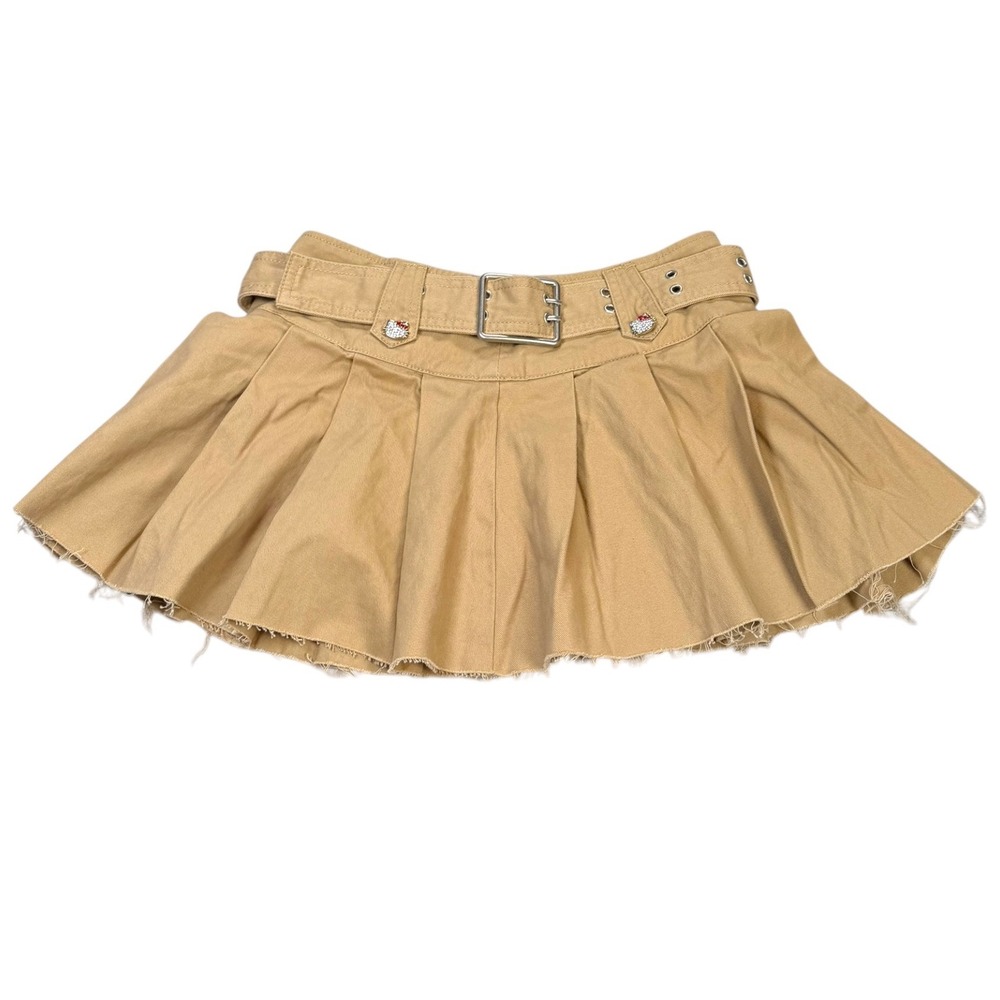 Hello Kitty x Forever 21 Mini Skirt Women XS Rhinestone Charms Tan Pleated Belt